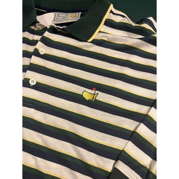 VINTAGE The Masters Striped Golf Polo Shirt LARGE Augusta OFFICIAL Merch PGA LIV - Picture 1 of 7